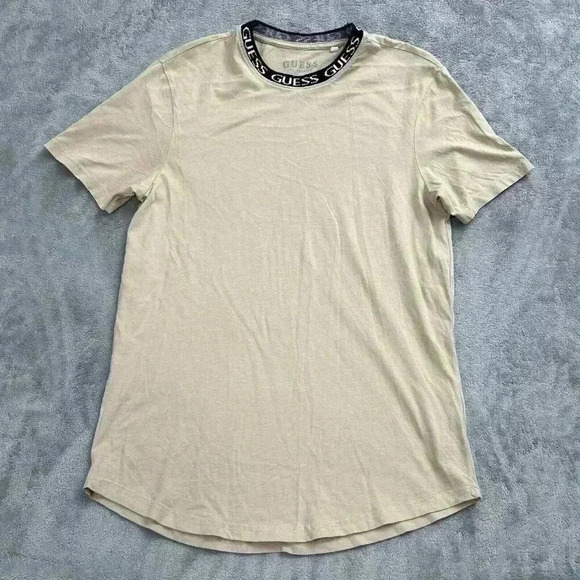 Guess Shirt Mens Small Beige Ronnie Logo Crewneck Tee Casual Cotton Preppy - Picture 1 of 9